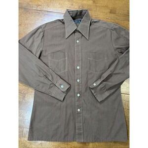 JC Penny Button Down Shirt Men's Size Medium Brown Long Sleeve